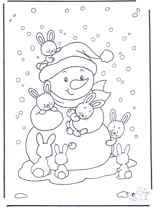 Boneco de neve com coelho - Animais de inverno