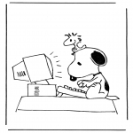 Personagens de banda desenhada - Snoopy com computador